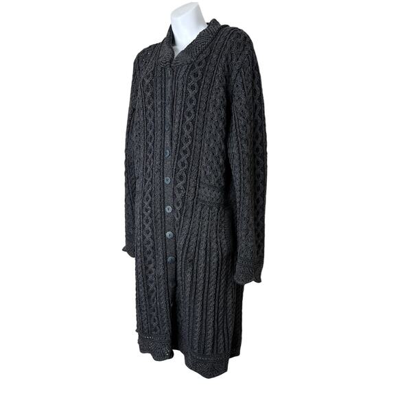Aran Crafts Leitrim Long Button Charcoal Merino Wool Sweater Coat Size XL - Picture 4 of 7